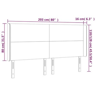 vidaXL LED-voodipeats, tumepruun, 203x16x118/128 cm, kangas