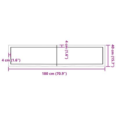 vidaXL lauaplaat, tumepruun, 180 x 40 x (2-6) cm, töödeldud tammepuit