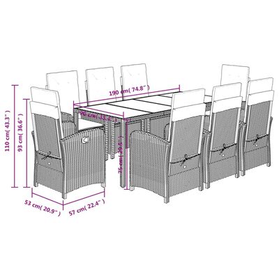 vidaXL 9-osaline aiamööbli komplekt patjadega, hall, polürotang