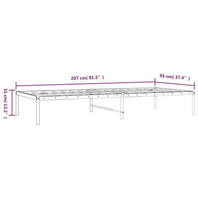 vidaXL metallist voodiraam, valge, 90 x 200 cm