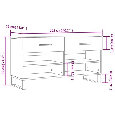 vidaXL jalatsipink, valge, 102 x 35 x 55 cm, tehispuit