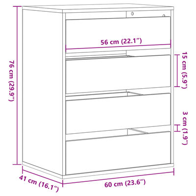 vidaXL nurga kummut, suitsutatud tamm, 60 x 41 x 76 cm, tehispuit