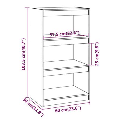 vidaXL raamaturiiul/ruumijagaja, must 60 x 30 x 103,5 cm täismännipuit