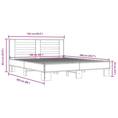 vidaXL voodiraam, Sonoma tamm, 160x200 cm, tehispuit ja metall