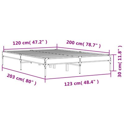 vidaXL voodiraam, suitsutatud tamm, 120 x 200 cm, tehispuit ja metall