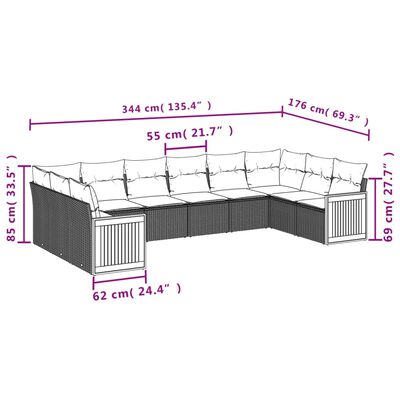 vidaXL 10-osaline aiadiivani komplekt patjadega, hall, polürotang