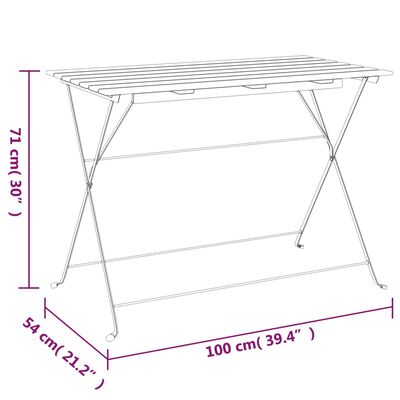 vidaXL kokkupandav bistroolaud, 100x54x71 cm, akaatsiapuit ja teras