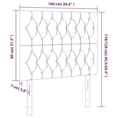 vidaXL LED-voodipeats, helehall, 100x7x118/128 cm, samet