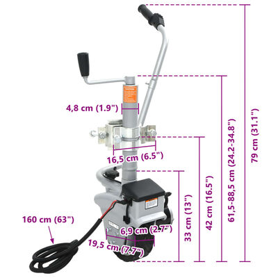 vidaXL alumiiniumist mootoriga tugiratas karavanile, 12 V 350 W