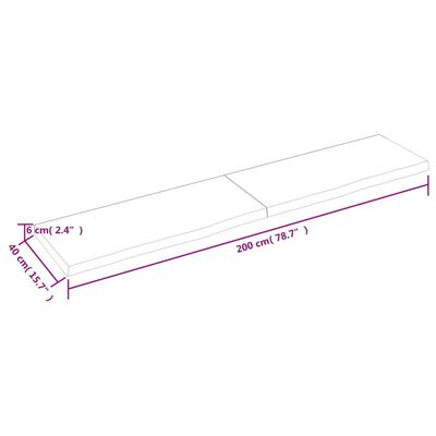 vidaXL vannitoa töötasapind, helepruun, 200x40x(2-6) cm, täispuit