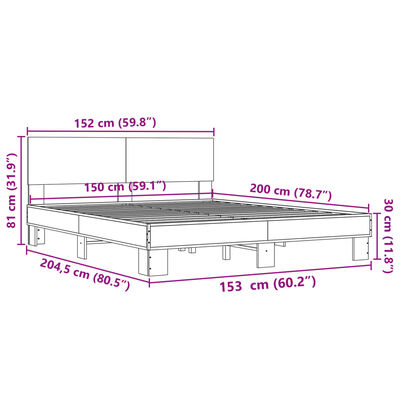 vidaXL voodiraam, Sonoma tamm, 150x200 cm, tehispuit ja metall