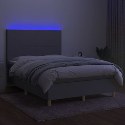 vidaXL kontinentaalvoodi madrats ja LED, helehall, 140x190 cm, kangas