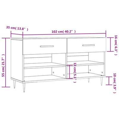 vidaXL jalatsipink, betoonhall, 102 x 35 x 55 cm, tehispuit