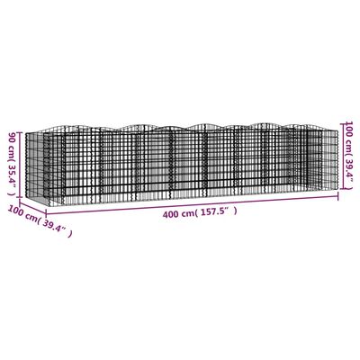 vidaXL kaarekujuline gabioon taimelava, 400x100x100 cm, tsingitud raud