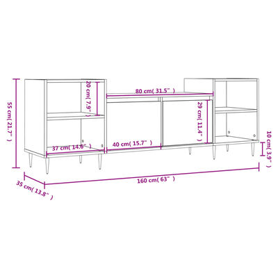 vidaXL telerikapp, hall Sonoma tamm, 160x35x55 cm, tehispuit