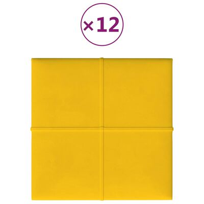 vidaXL seinapaneelid 12 tk, kollane, 30 x 30 cm, samet, 1,08 m²