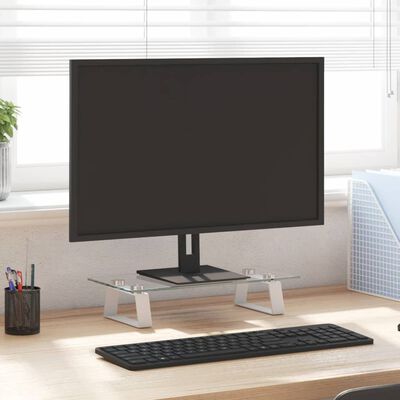 vidaXL monitorialus, valge, 40 x 20 x 8 cm, karastatud klaas ja metall