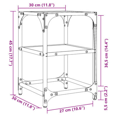 vidaXL kohvilauad 2 tk, must klaasplaat, 30x30x45 cm, teras