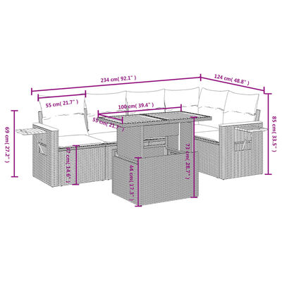 vidaXL 6-osaline aiadiivani komplekt patjadega, hall, polürotang