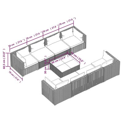 vidaXL 9-osaline aiamööblikomplekt patjadega, polürotang, must