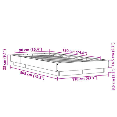 vidaXL voodiraam, must, 90 x 190 cm, teras ja tehispuit