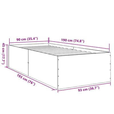 vidaXL voodiraam, must, 90 x 190 cm, teras ja tehispuit