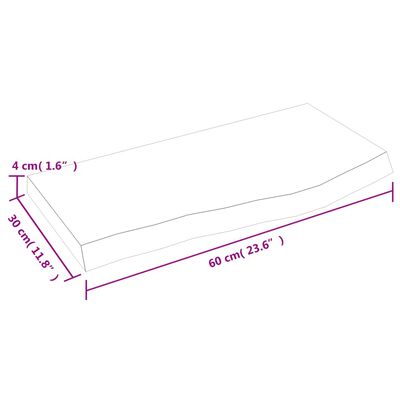 vidaXL vannitoa töötasapind, helepruun, 60 x30 x (2-4) cm, täispuit