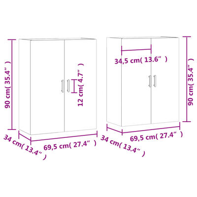 vidaXL seinakapid 2 tk, Sonoma tamm, 69,5 x 34 x 90 cm