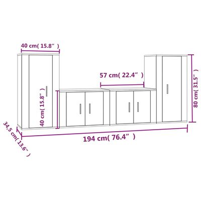 vidaXL 4-osaline telerikappide komplekt, betoonhall, tehispuit