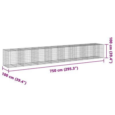 vidaXL kaanega gabioonkorv, 750 x 100 x 100 cm, tsingitud raud