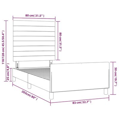 vidaXL voodiraam peatsiga, tumeroheline, 80x200 cm, samet