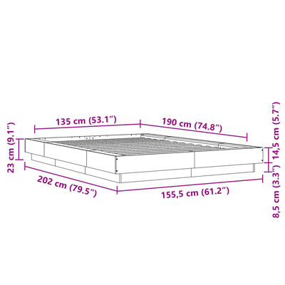 vidaXL voodiraam, suitsutatud tamm, 135 x 190 cm, tehispuit