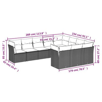 vidaXL 10-osaline aiadiivani komplekt patjadega, hall, polürotang