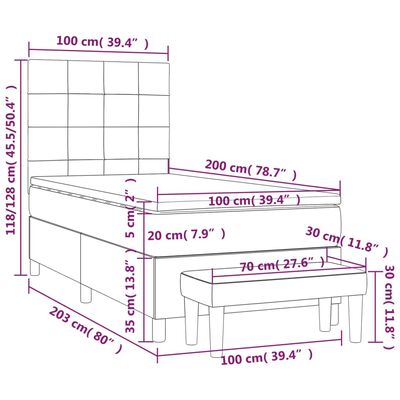 vidaXL kontinentaalvoodi madratsiga, tumehall, 100x200 cm, samet