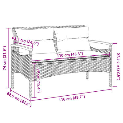 vidaXL aiapink koos patjadega, 116 x 62,5 x 74, must, polürotang