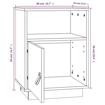 vidaXL öökapidd 2 tk, meepruun, 40x34x55 cm, männipuit