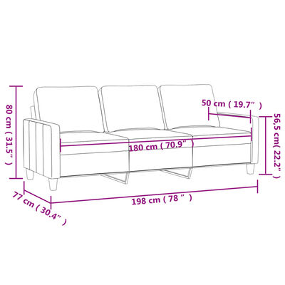 vidaXL 3-kohaline diivan, helehall, 180 cm, samet