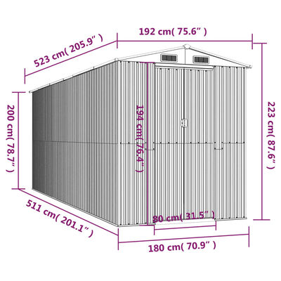 vidaXL aiakuur, tumepruun, 192x523x223 cm, tsingitud teras