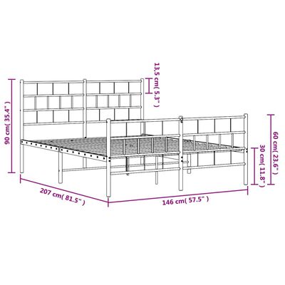 vidaXL metallist voodiraam peatsi ja jalutsiga, valge, 140 x 200 cm