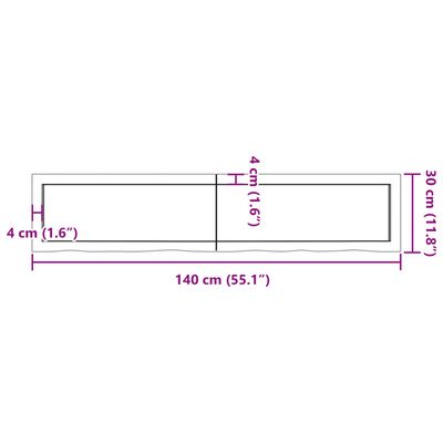 vidaXL vannitoa töötasapind, 140x30x(2-6) cm, töötlemata täispuit