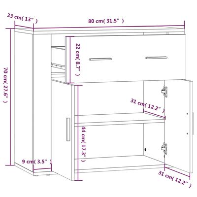 vidaXL puhvetkapp, suitsutatud tamm, 80 x 33 x 70 cm, tehispuit