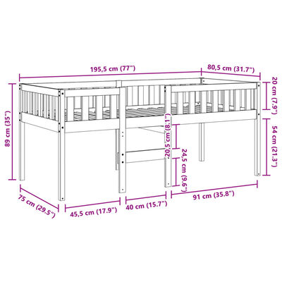 vidaXL lastevoodi ilma madratsita, valge, 75 x 190 cm, männipuit