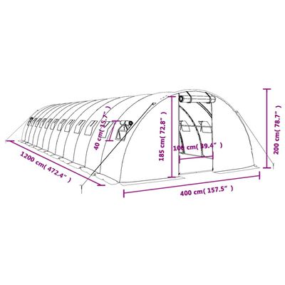 vidaXL kasvuhoone terasraamiga, valge, 48 m², 12x4x2 m