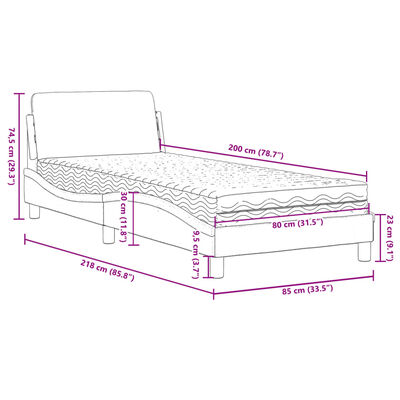 vidaXL voodi madratsiga, must, 80x200 cm, samet