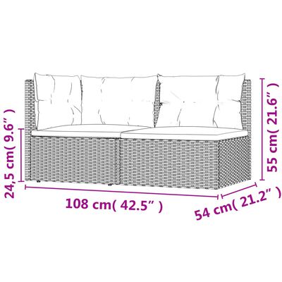 vidaXL 2-osaline aiamööbli komplekt patjadega, hall, polürotang