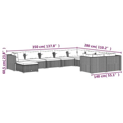 vidaXL 10-osaline aiamööblikomplekt patjadega, polürotang, must