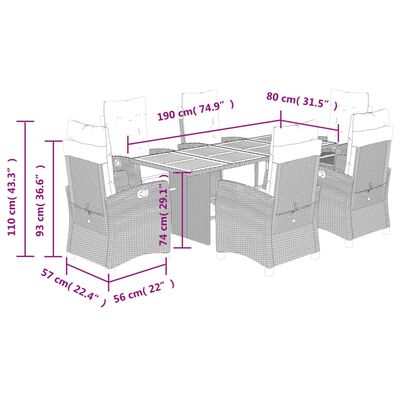 vidaXL 7-osaline aiamööblikomplekt patjadega, must, polürotang