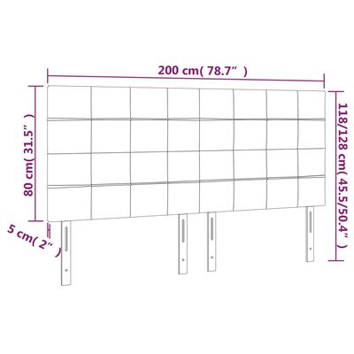 vidaXL LED-voodipeats, helehall, 200x5x118/128 cm, samet