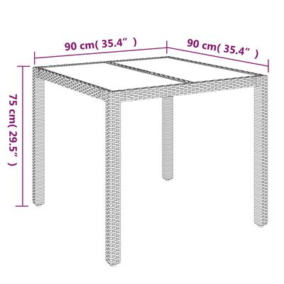 vidaXL aialaud klaasplaadiga, must, 90 x 90 x 75 cm, polürotang