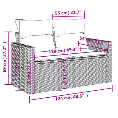 vidaXL 11-osaline aiadiivani komplekt patjadega, hall, polürotang